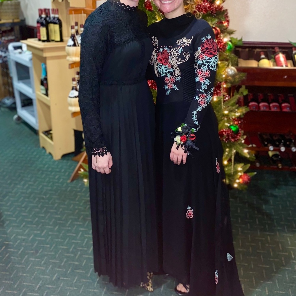 Black Lace and Pleated Dress